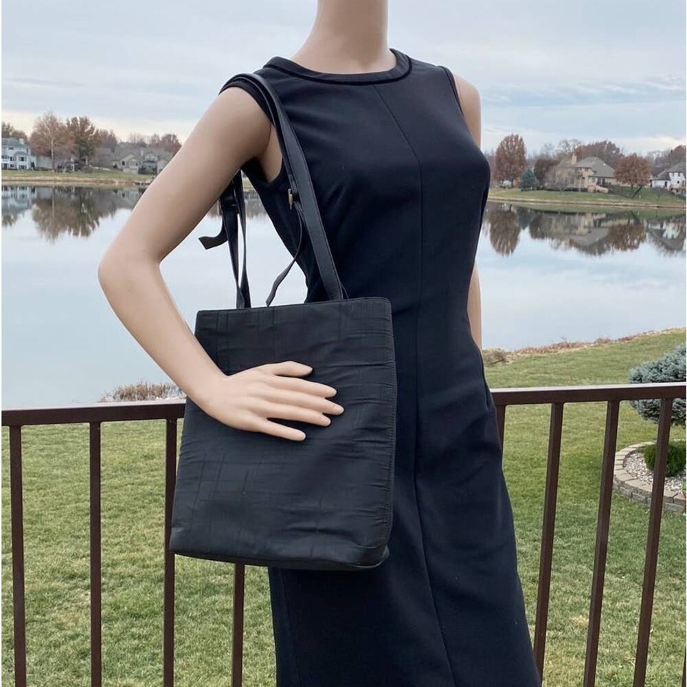 Salvatore Ferragamo Authentic Black Canvas Leather Strap Shoulder Bag Tote